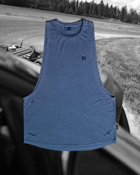 MOTO DISTRESSED BRO TANK - BLUE – FLAG NOR FAIL