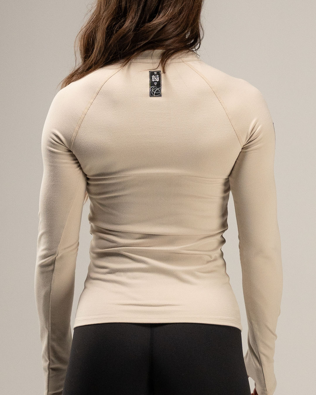 WOMENS RIBBED HENLEY - TAN
