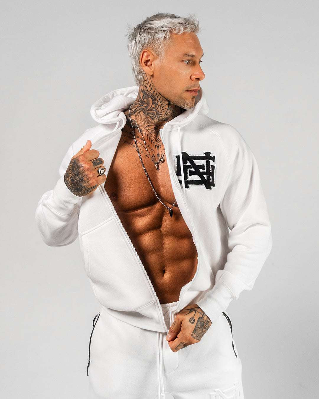 VARSITY PATCH ZIP UP + FREE TEE - WHITE