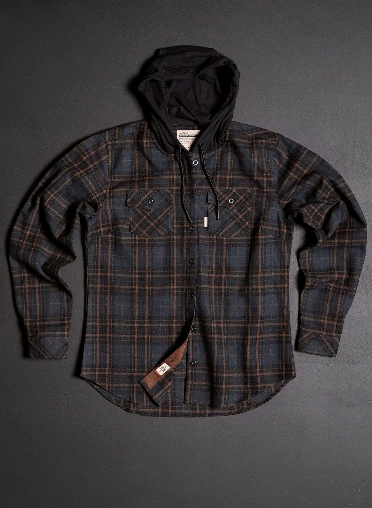 WOMEN'S HOODED NO HANDOUTS X FOREVER FLANNEL - NAVY