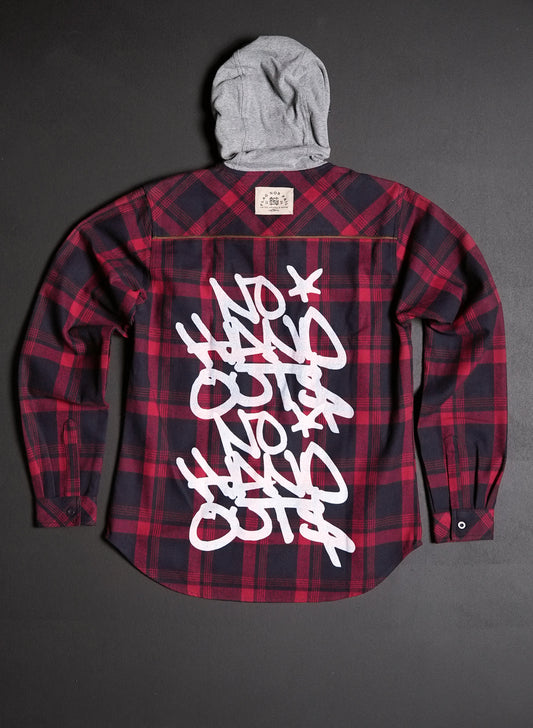 WOMEN'S HOODED NO HANDOUTS X FOREVER FLANNEL - RED