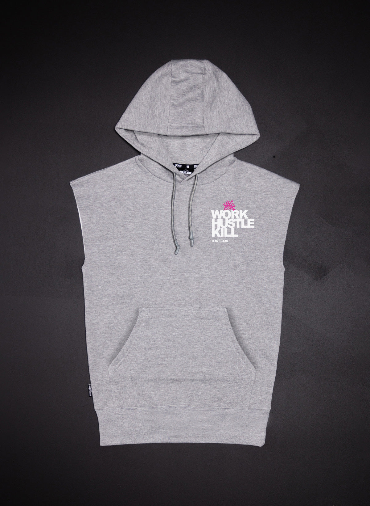 WORK HUSTLE KILL - SUDADERA CON CAPUCHA SIN MANGAS - GRIS