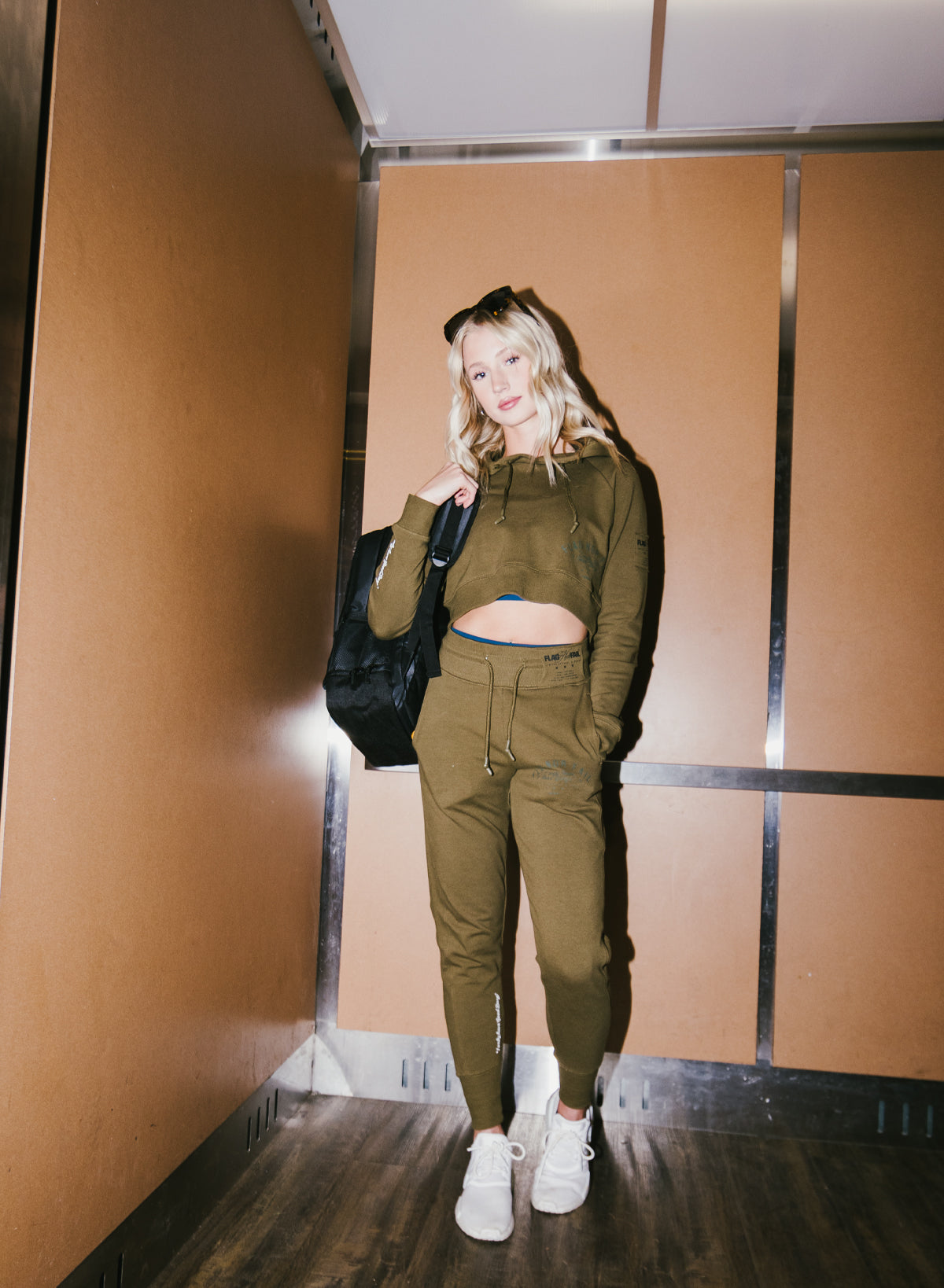 Olive green crop online hoodie