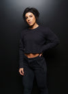 WOMEN'S FOREVER WAFFLE KNIT CROP - BLACK thumbnail