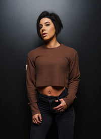 WOMEN'S FOREVER WAFFLE KNIT CROP - COCOA thumbnail