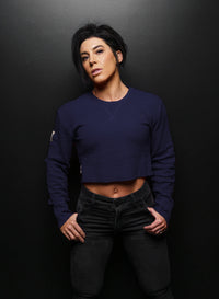 WOMEN'S FOREVER WAFFLE KNIT CROP - NAVY thumbnail