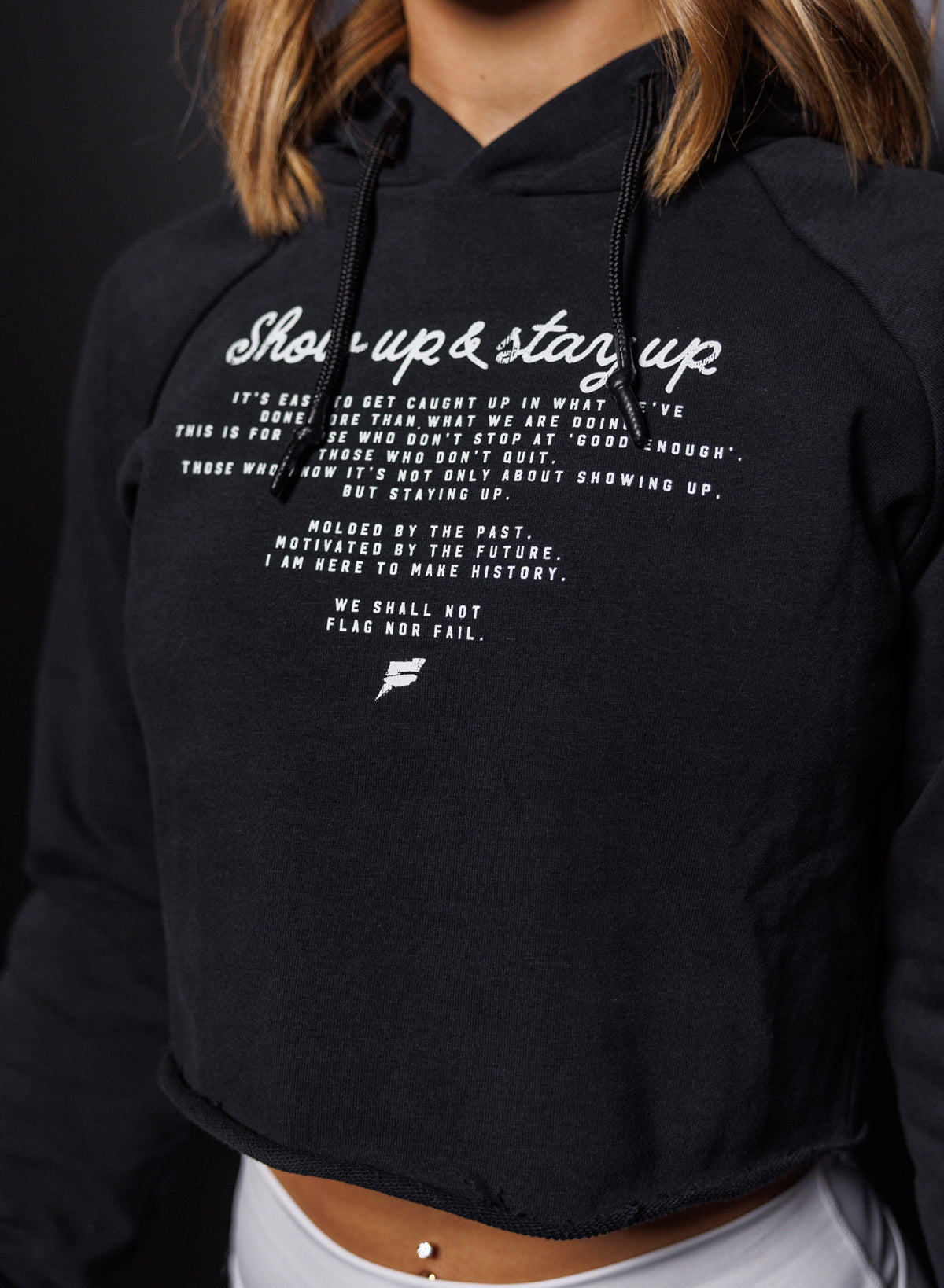 MAKE HISTORY CROP HOODIE - BLACK - FLAG NOR FAIL