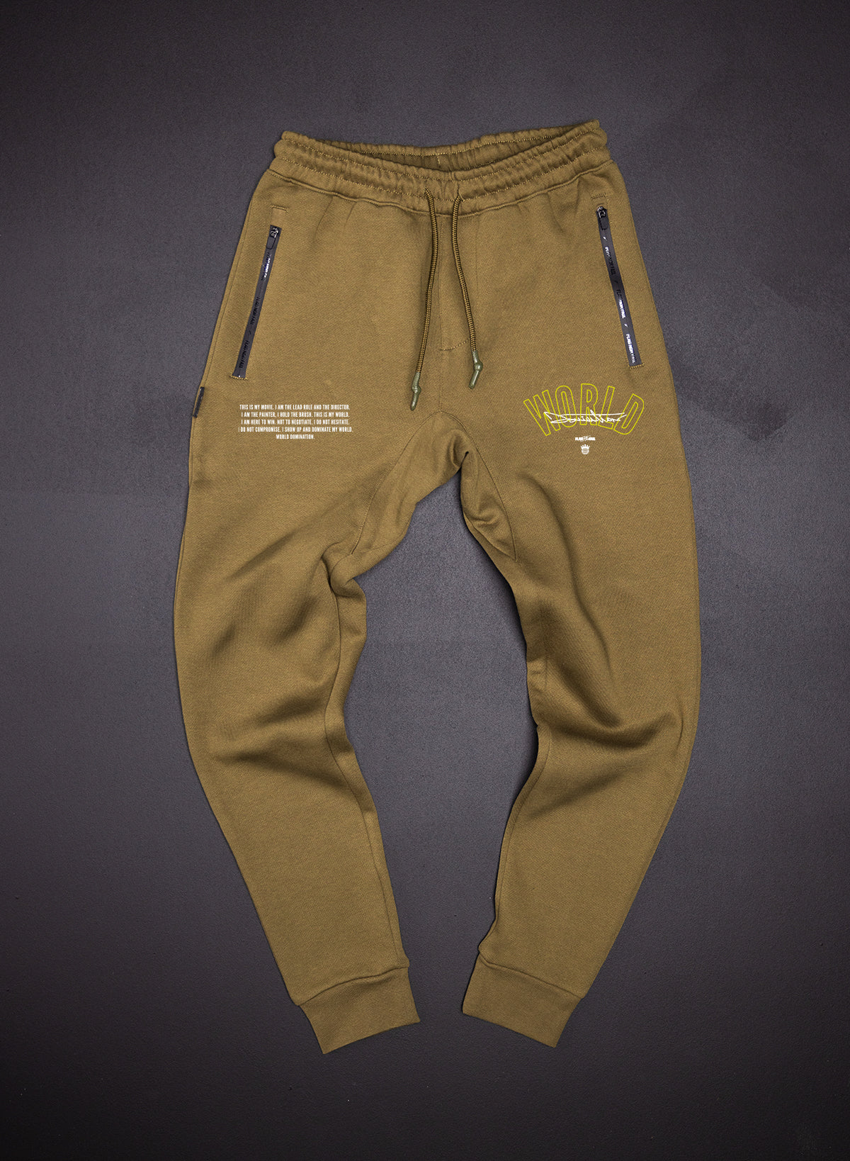 WORLD DOMINATION FITTED JOGGER - OLIVE