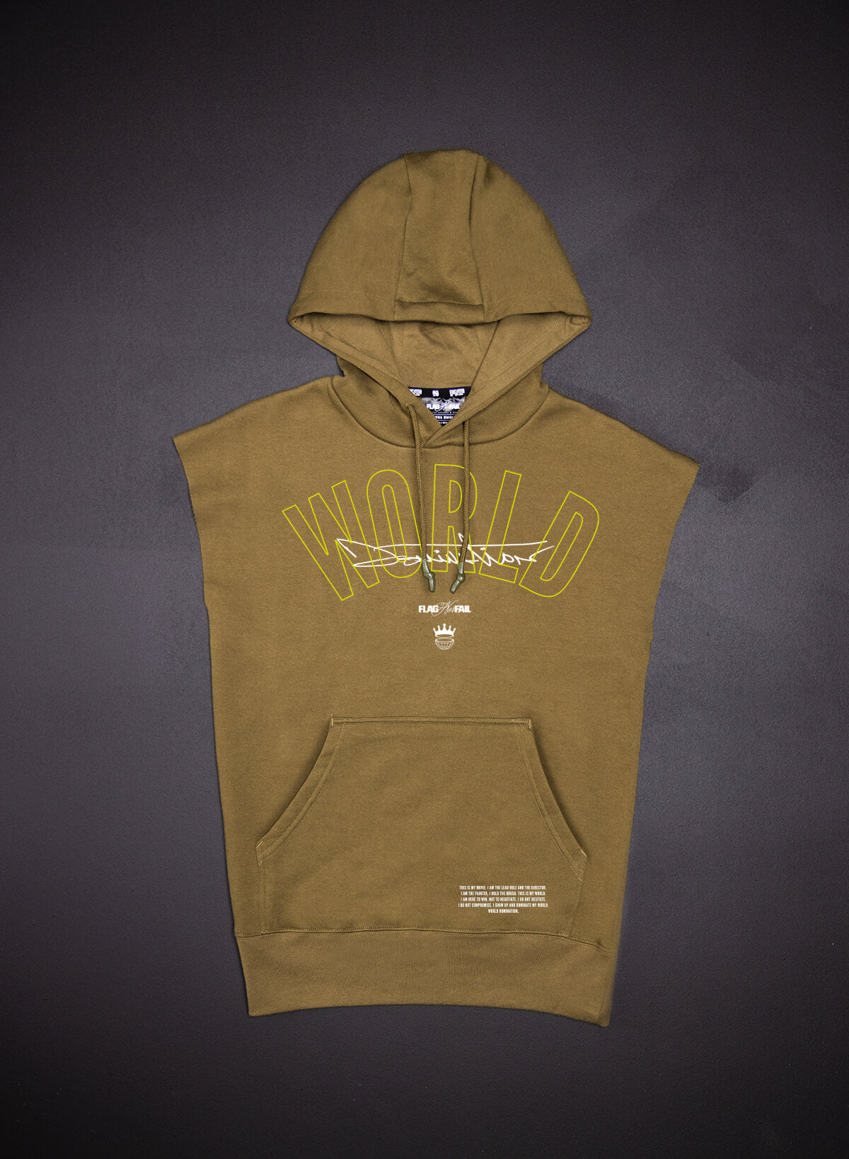 SUDADERA CON CAPUCHA SIN MANGAS WORLD DOMINATION - OLIVA