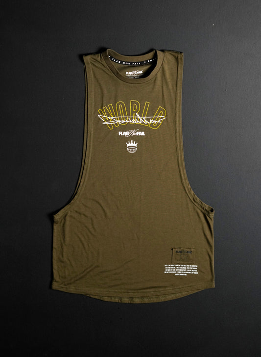 WORLD DOMINATION MUSCLE TANK- OLIVE
